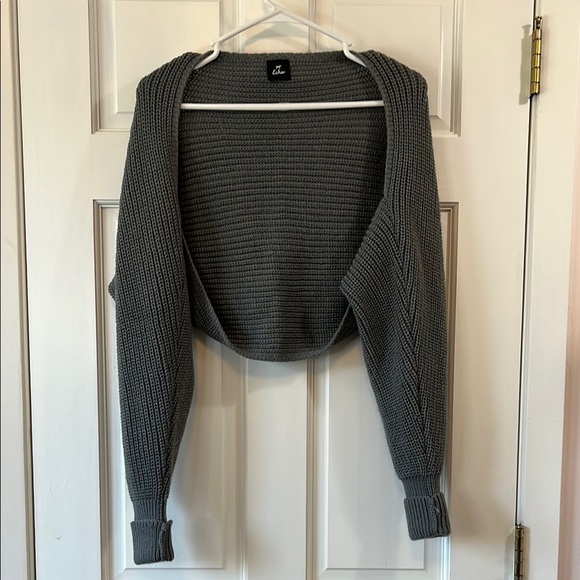 Echo Gray Chunky Knit Open Front Bolero Shrug with Long Sleeves - One Size - Picture 1 of 12